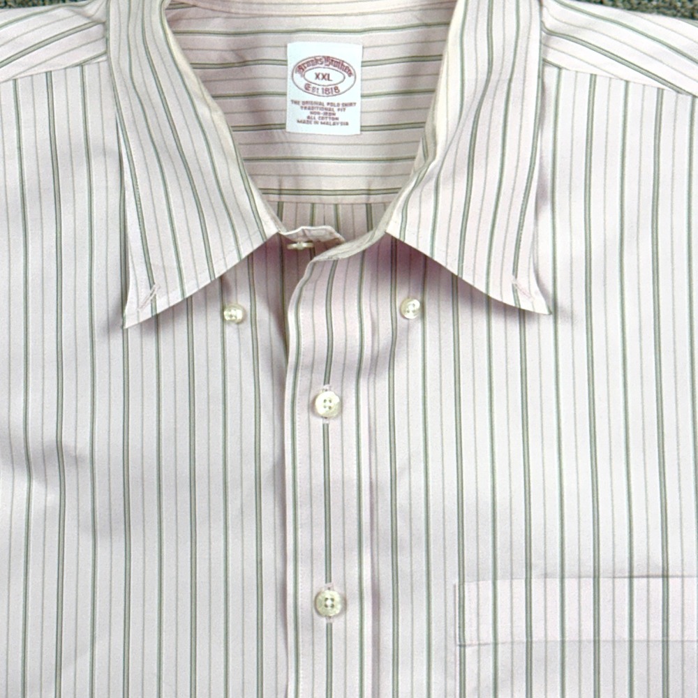 Brooks Brothers Button Down Mens XXL Pink Striped Non-Iron Traditional Fit Shirt